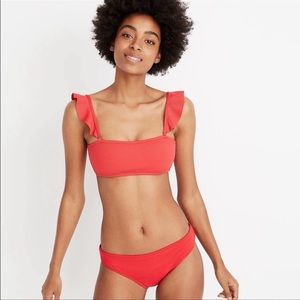 Madewell Second Wave Ribbed Ruffle-Strap Bandeau Bikini TOP ONLY Size XXS